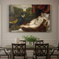 Canvas art print featuring a reclining nude woman with organist nearby and dog at foot of bed, showcased as a statement wall artwork