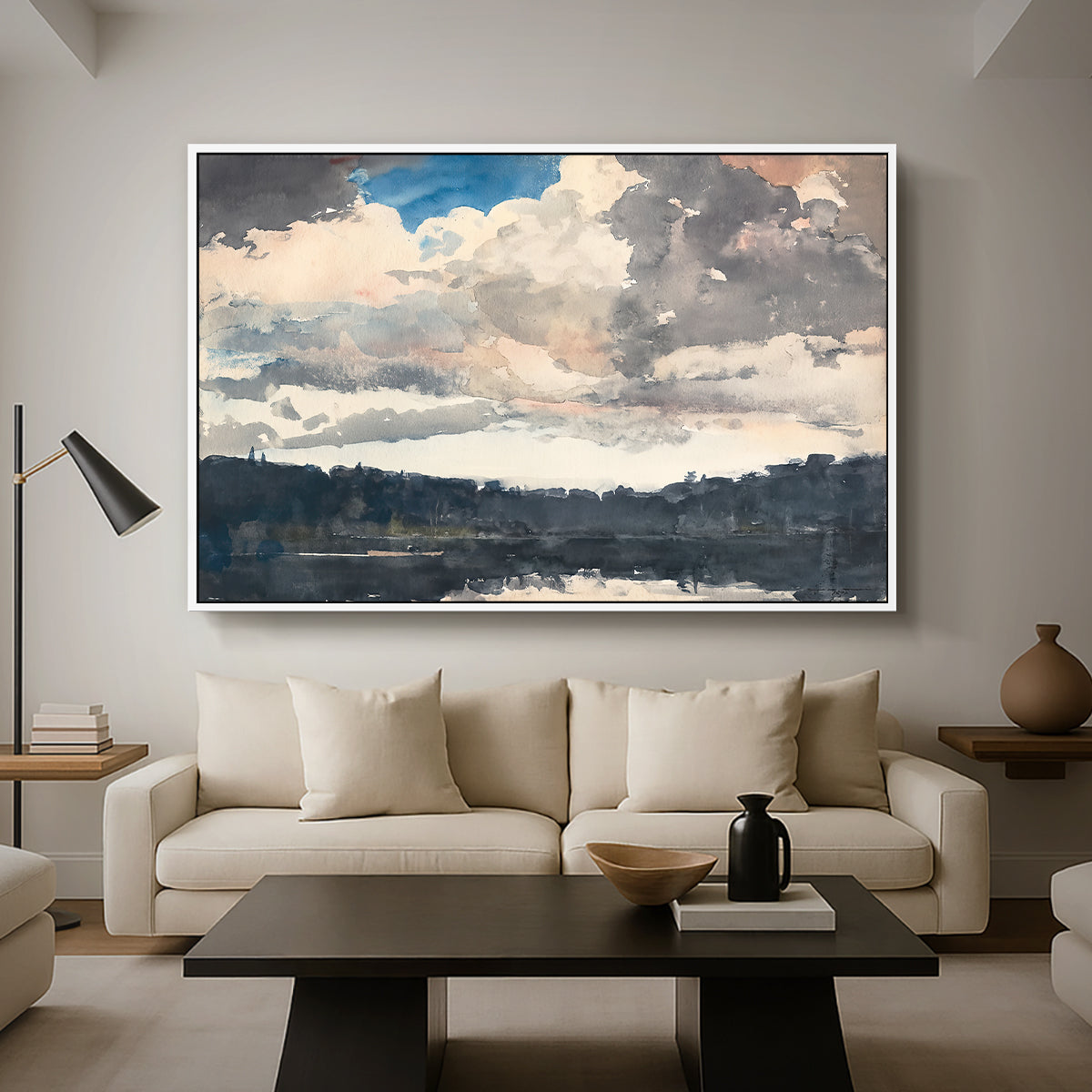 The Lone Boat, North Woods Club, Adirondacks, 1892 - Floater Framed Canvas Print