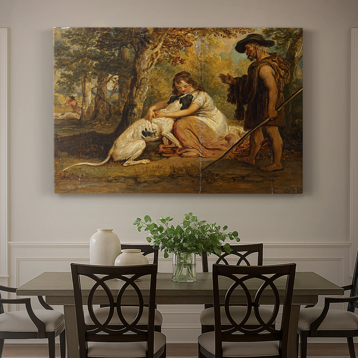 Canvas art print featuring dogs confronting each other in dramatic outdoor scene, showcased as a statement wall artwork