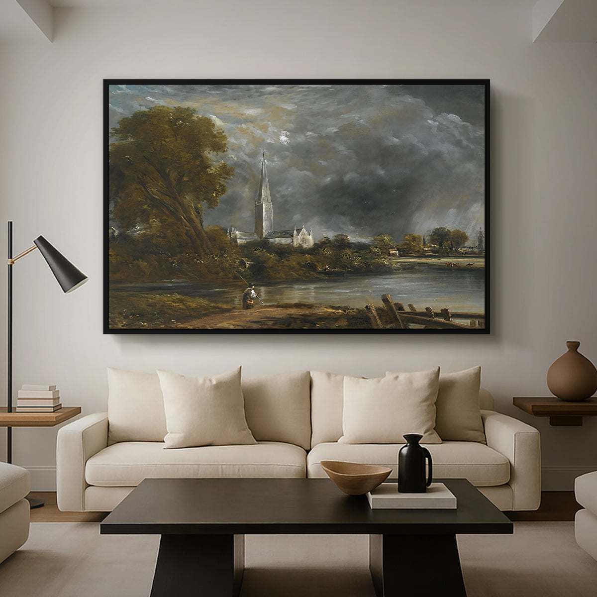 Salisbury Cathedral from the Meadows, c. 1831 - Floater Framed Canvas Print