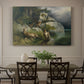Canvas art print featuring eagles attacking stag near lake, showcased as a statement wall artwork