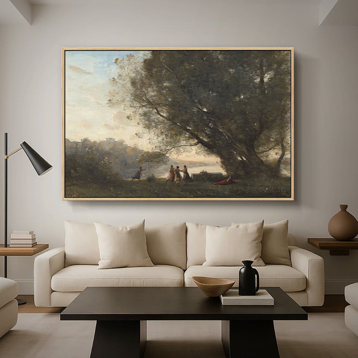 Dance Under the Trees at the Edge of the Lake, c. 1865-1870 - Floater Framed Canvas Print