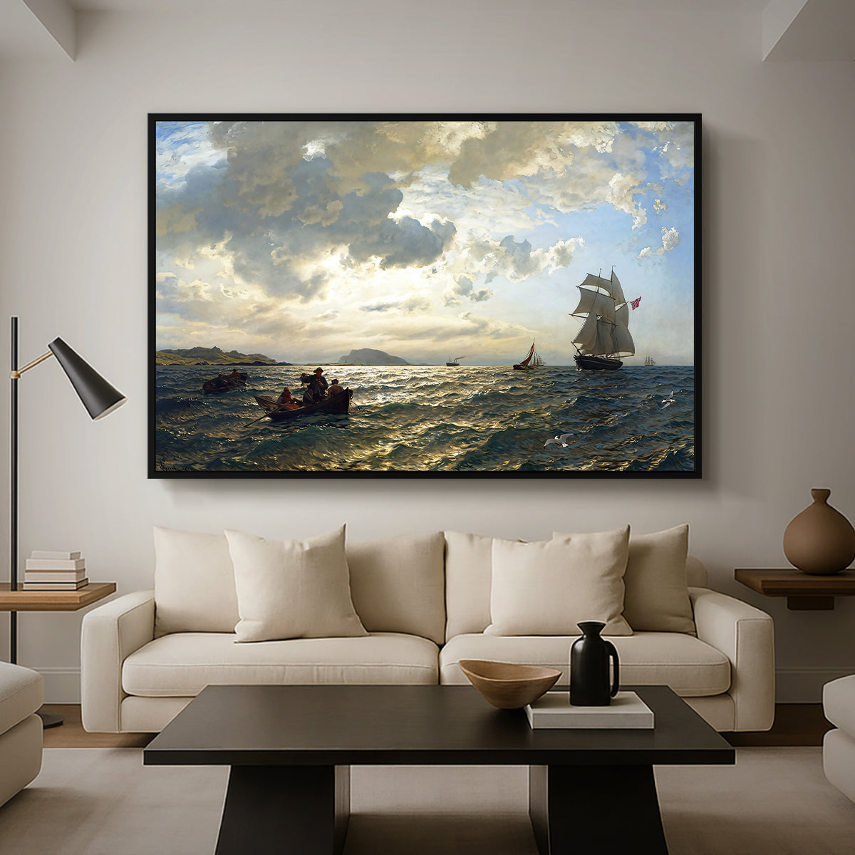 Fresh Breeze on the Norwegian Coast, 1876 - Floater Framed Canvas Print