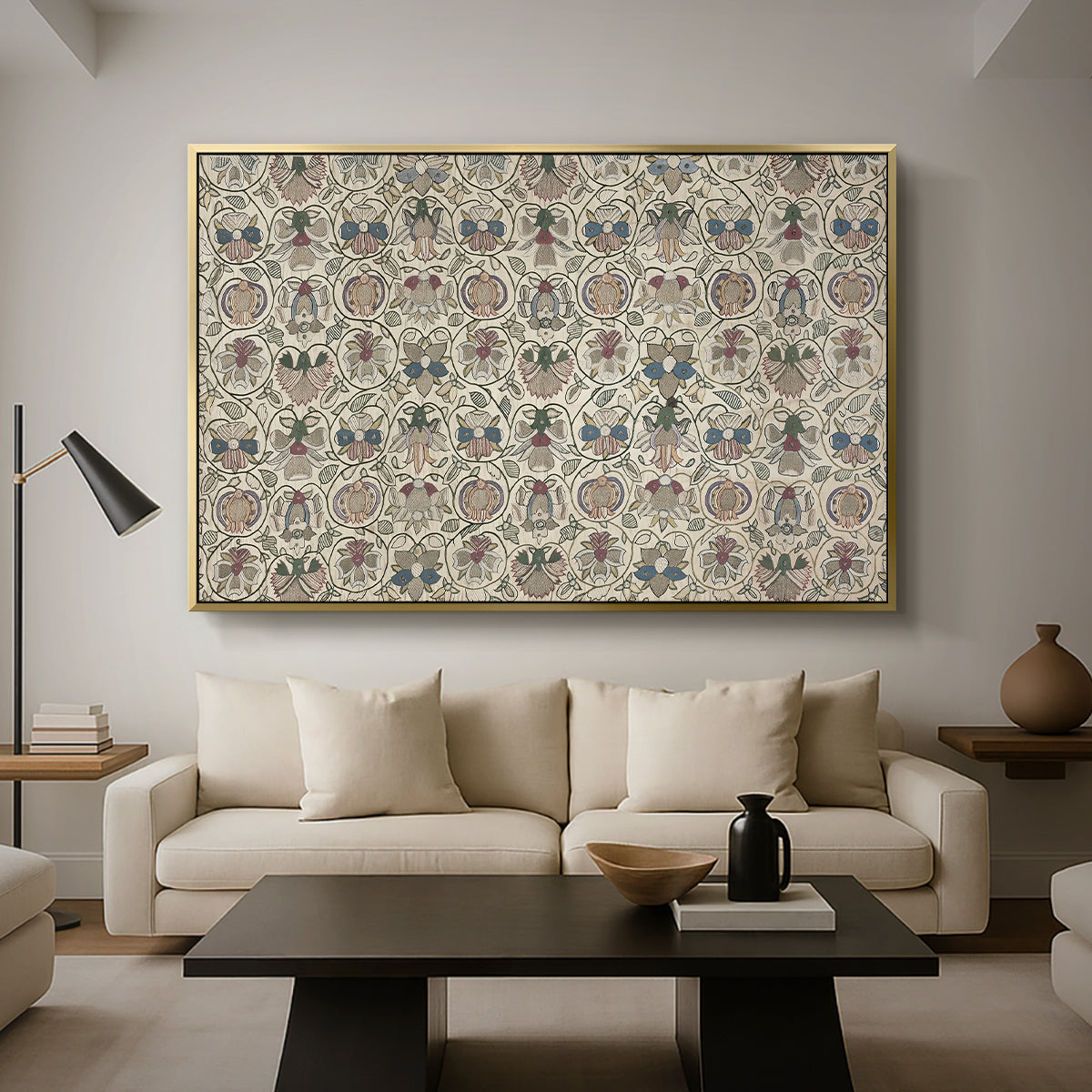 Long Cushion Cover (Printed Textile), c. 1600 - Floater Framed Canvas Print