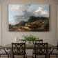 Canvas art print featuring a pastoral landscape with figures and animals gathered near water, showcased as a statement wall artwork