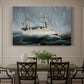 Canvas art print featuring a sailing ship tossed by large waves under dark stormy sky, showcased as a statement wall artwork