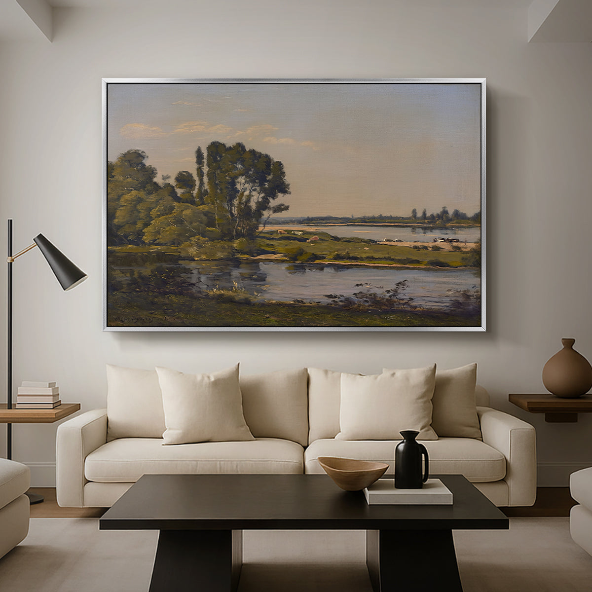 Landscape with a River, 1892 - Floater Framed Canvas Print