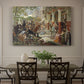 Canvas art print featuring a chaotic battle scene with mounted warriors charging across landscape, showcased as a statement wall artwork