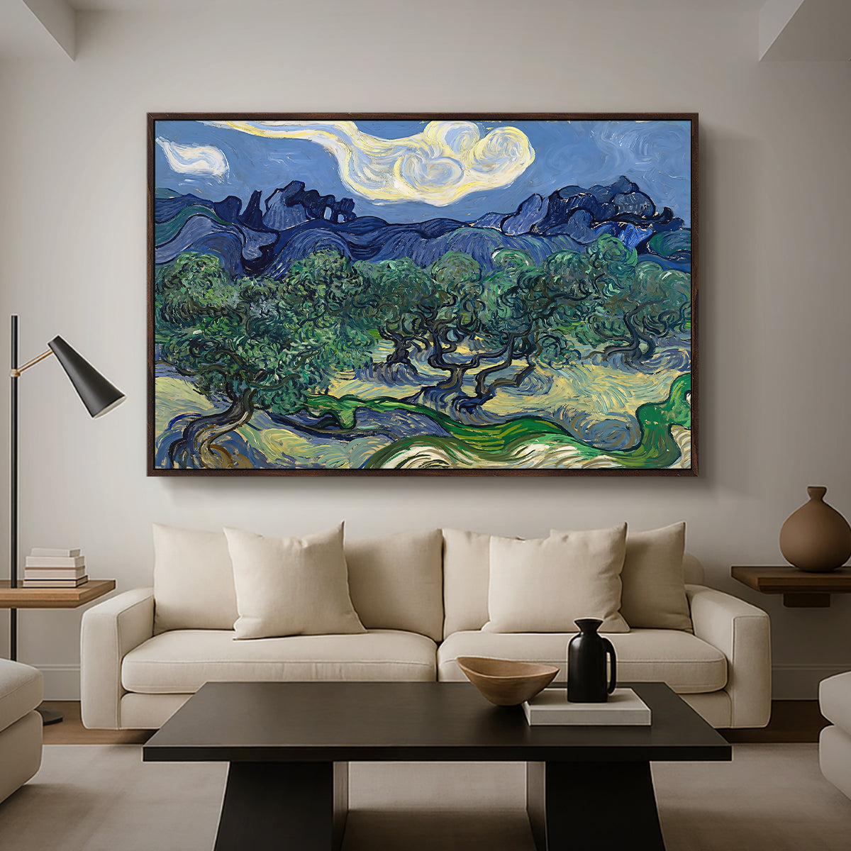 Olive Trees with the Alpilles in the Background, 1889 - Floater Framed Canvas Print