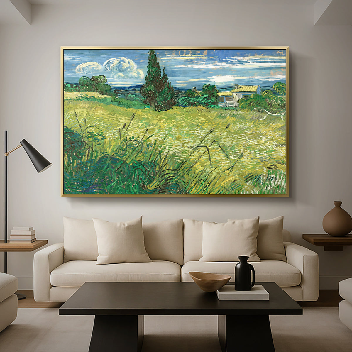Green Wheat Field with Cypress, 1889 - Floater Framed Canvas Print