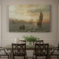 Canvas art print featuring a coastal landscape with boats scattered across fjord and distant landforms, showcased as a statement wall artwork