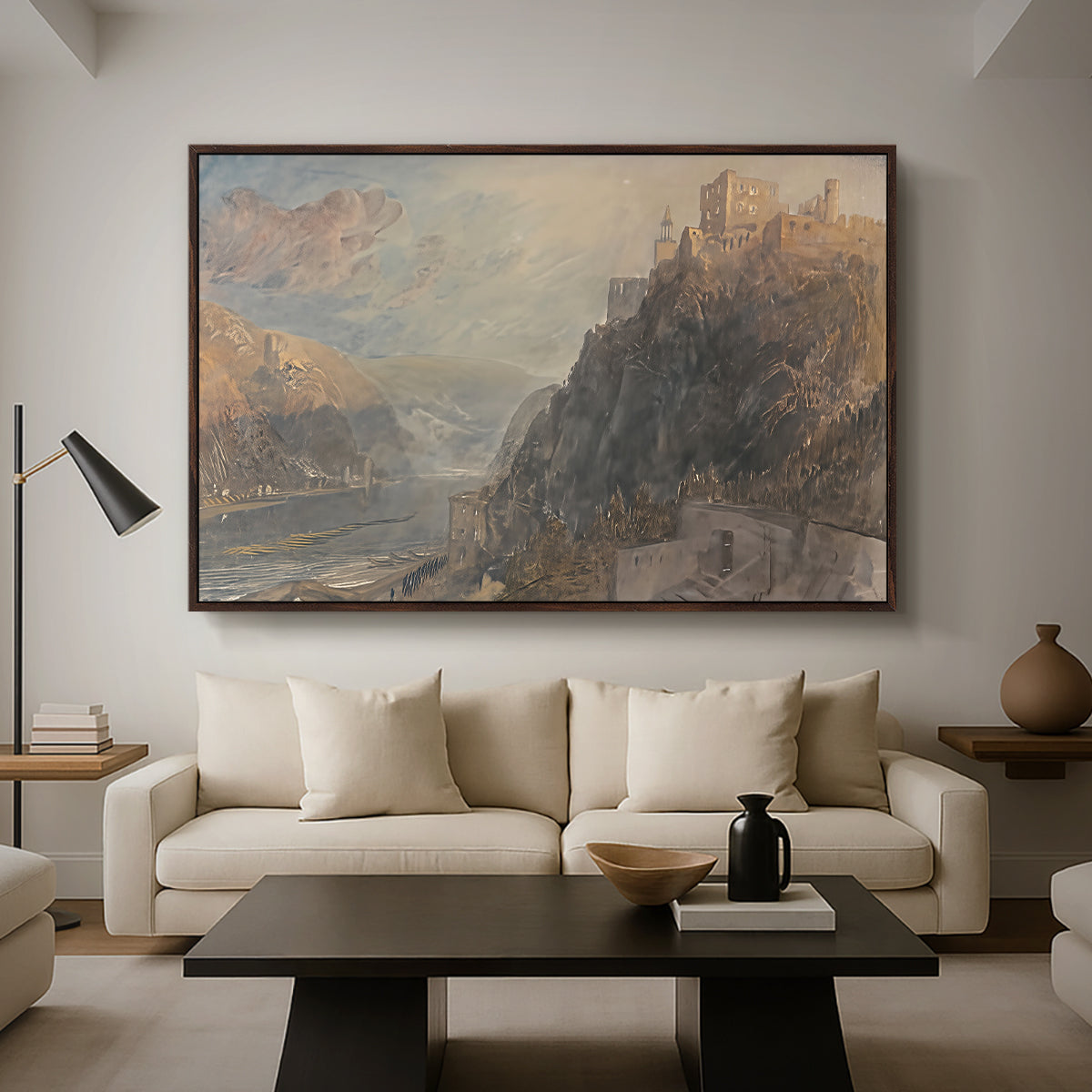 Rheinfels Looking to Katz and Gourhausen, 1817 - Floater Framed Canvas Print