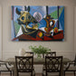 Canvas art print featuring a bull skull arranged with objects in angular cubist still life, showcased as a statement wall artwork