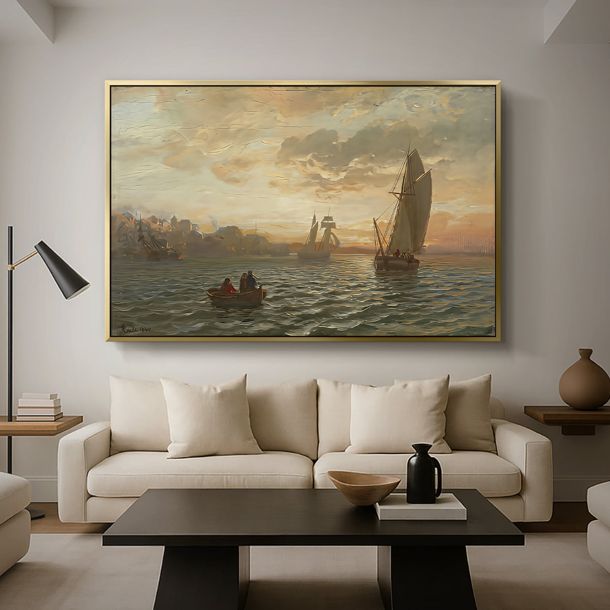 View from the Oslofjord, 1866 - Floater Framed Canvas Print