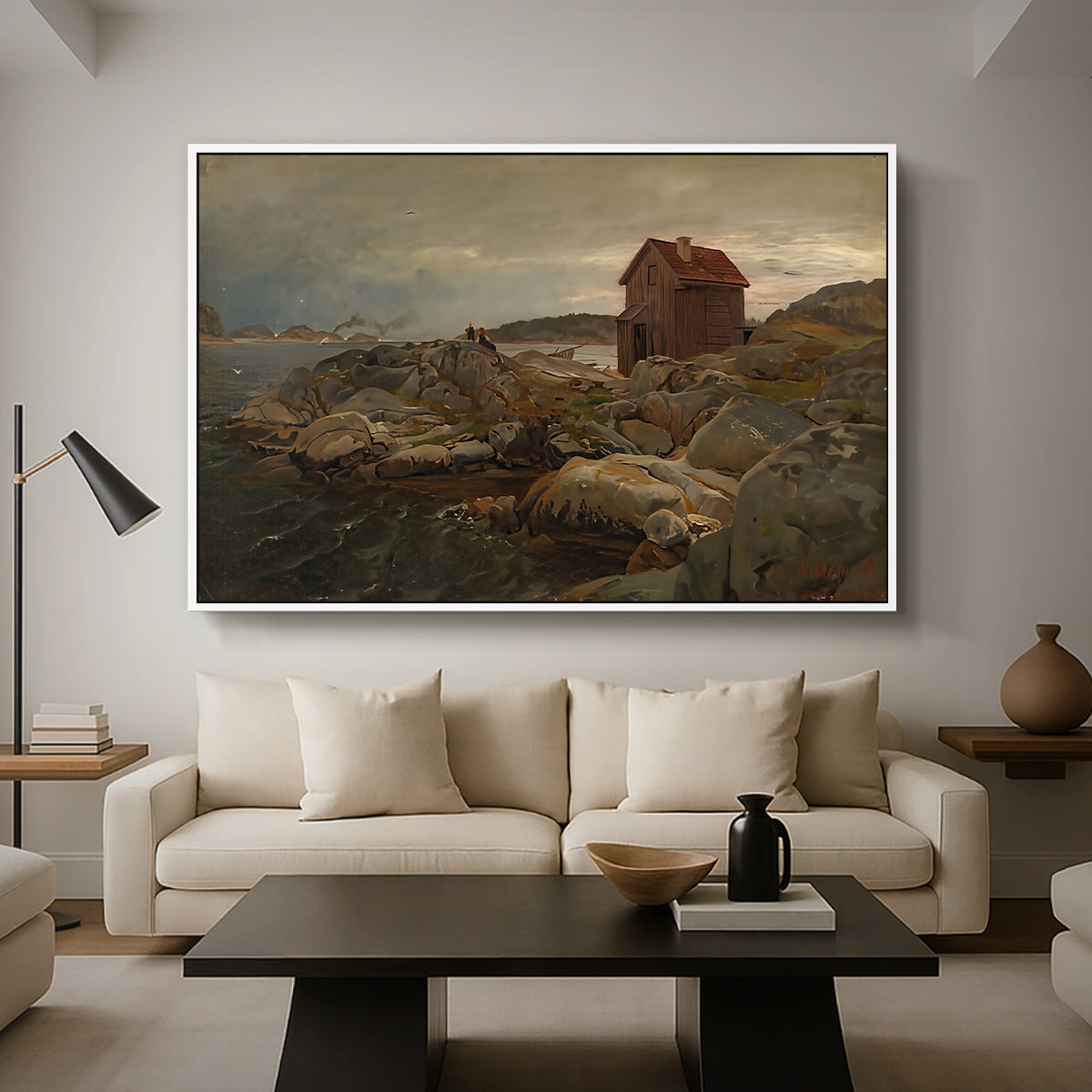 A Fisherman's Home, Lillesand, 1858 - Floater Framed Canvas Print