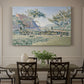 Canvas art print featuring a village with meadow and buildings in soft dotted color, showcased as a statement wall artwork