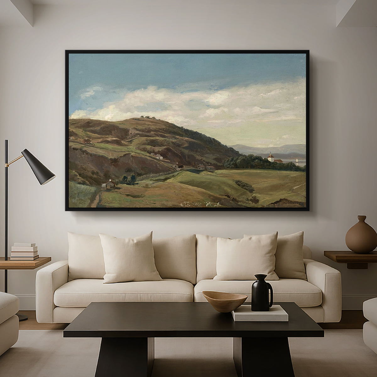 Ekeberg and Oslo Church, 1852 - Floater Framed Canvas Print