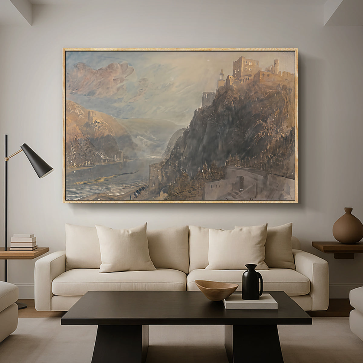 Rheinfels Looking to Katz and Gourhausen, 1817 - Floater Framed Canvas Print