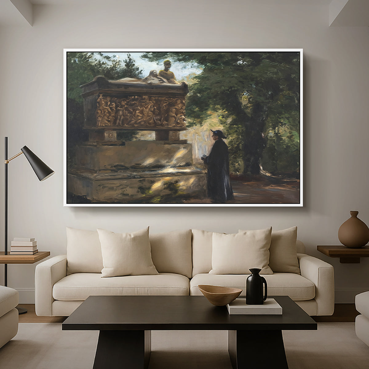 A Catholic Priest in Front of a Sarcophagus, c. 1857 - Floater Framed Canvas Print