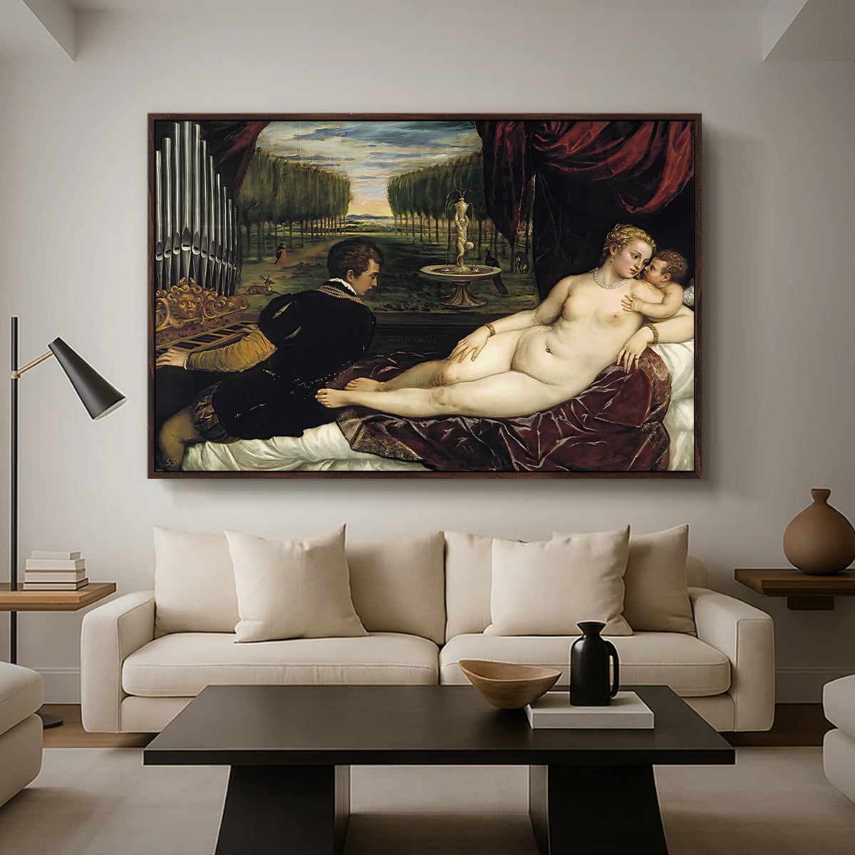 Venus with an Organist and Cupid, c. 1555 - Floater Framed Canvas Print