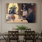 Canvas art print featuring figures seated around table in pointillist interior, showcased as a statement wall artwork