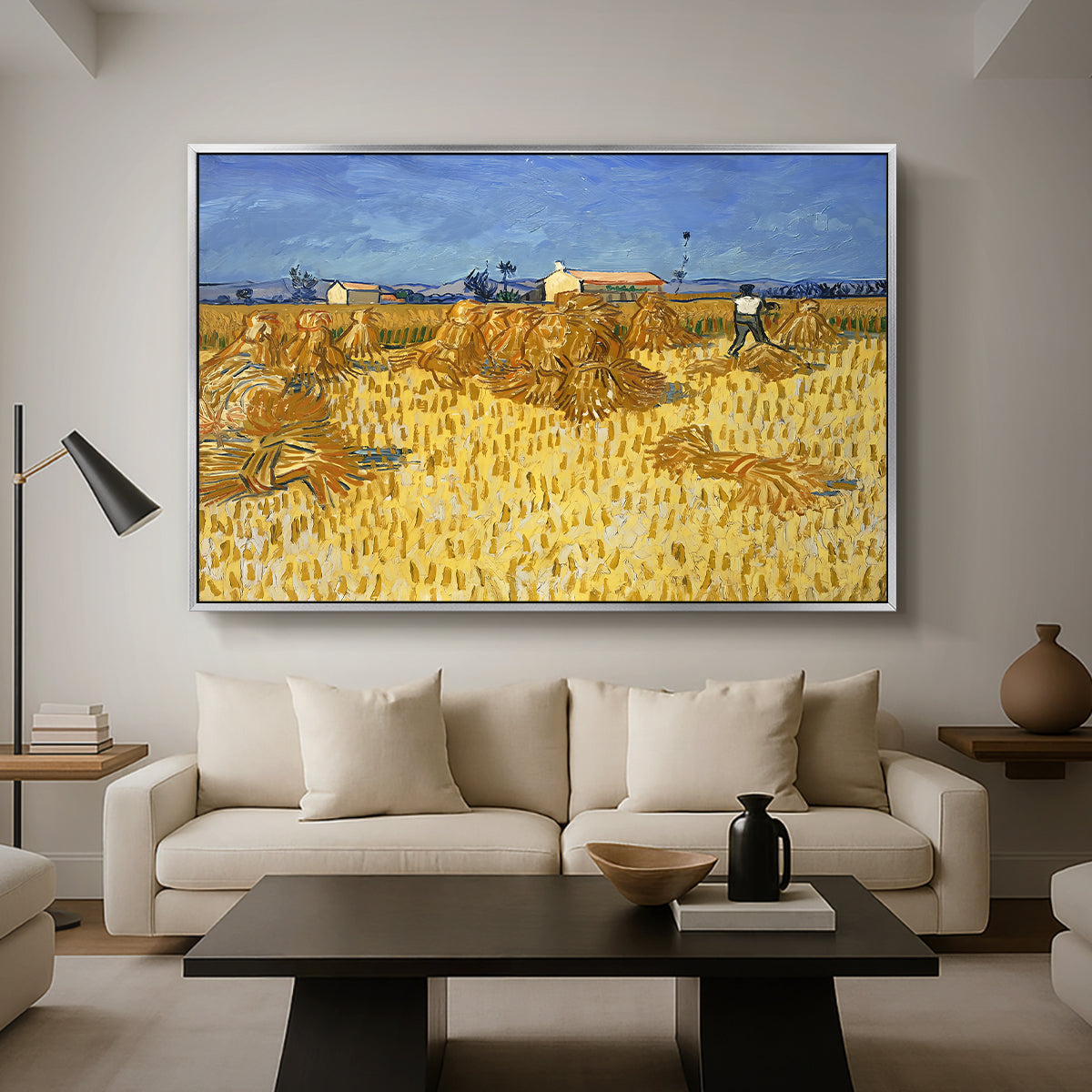 Wheat Field with Sheaves (Harvest in Provence), 1888 - Floater Framed Canvas Print