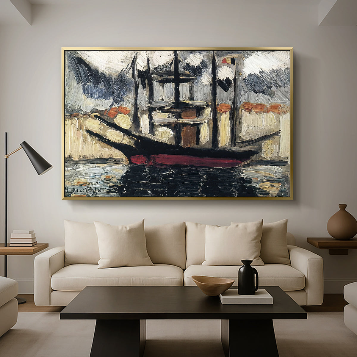Two Boats Side by Side, Port of Marseilles, c. 1916 - Floater Framed Canvas Print