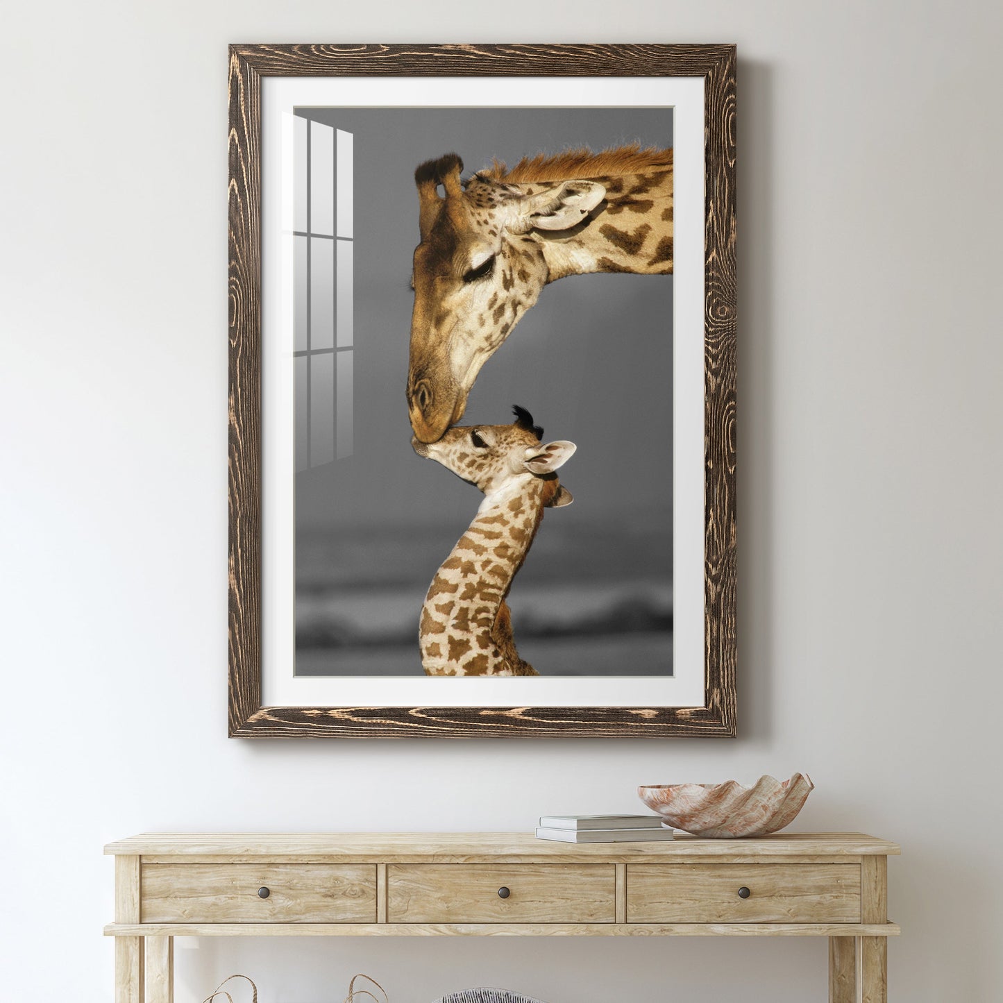 Masai Mara Giraffe Family - Premium Framed Print - Distressed Barnwood Frame - Ready to Hang