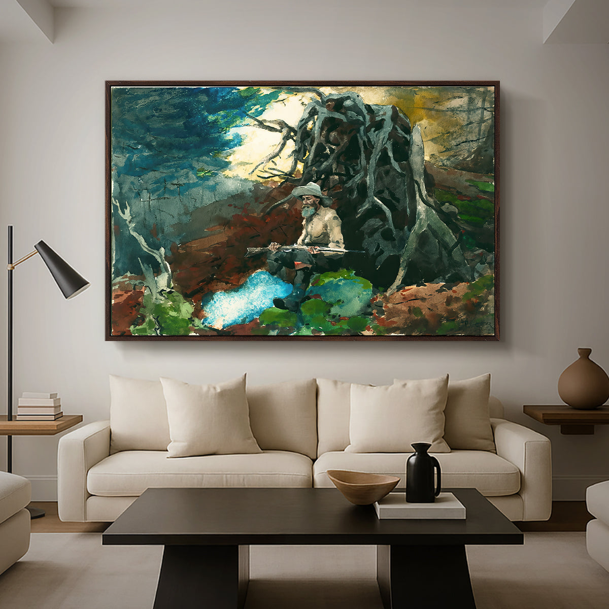Campfire, Adirondacks, 1892 - Floater Framed Canvas Print