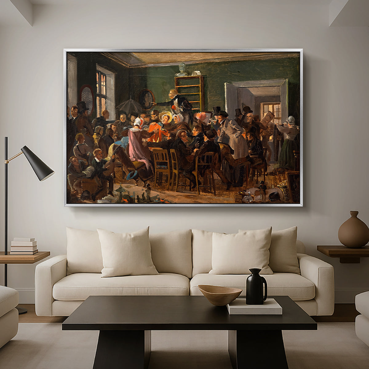 An Auction Scene, 1835 - Floater Framed Canvas Print