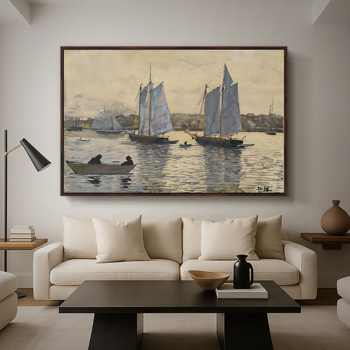 Two Schooners, Gloucester, c. 1880 - Floater Framed Canvas Print