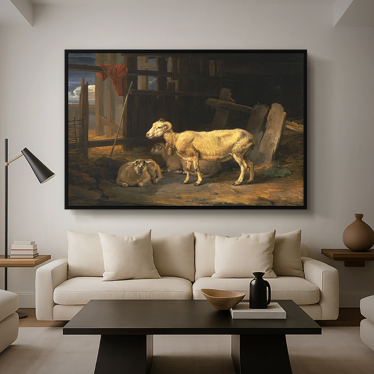 Sheep in a Stable, 1810 - Floater Framed Canvas Print