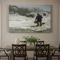 Canvas art print featuring figures walking along snowy path in winter landscape with wind and cold atmosphere, showcased as a statement wall artwork