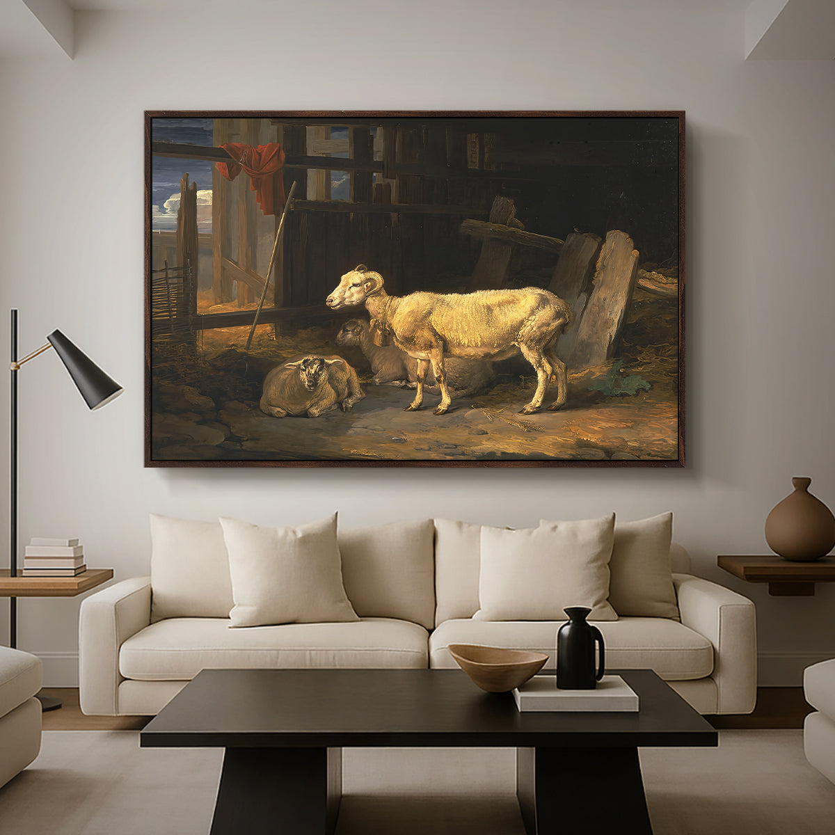 Sheep in a Stable, 1810 - Floater Framed Canvas Print
