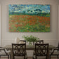 Canvas art print featuring a field dotted with red poppies stretching across green landscape, showcased as a statement wall artwork