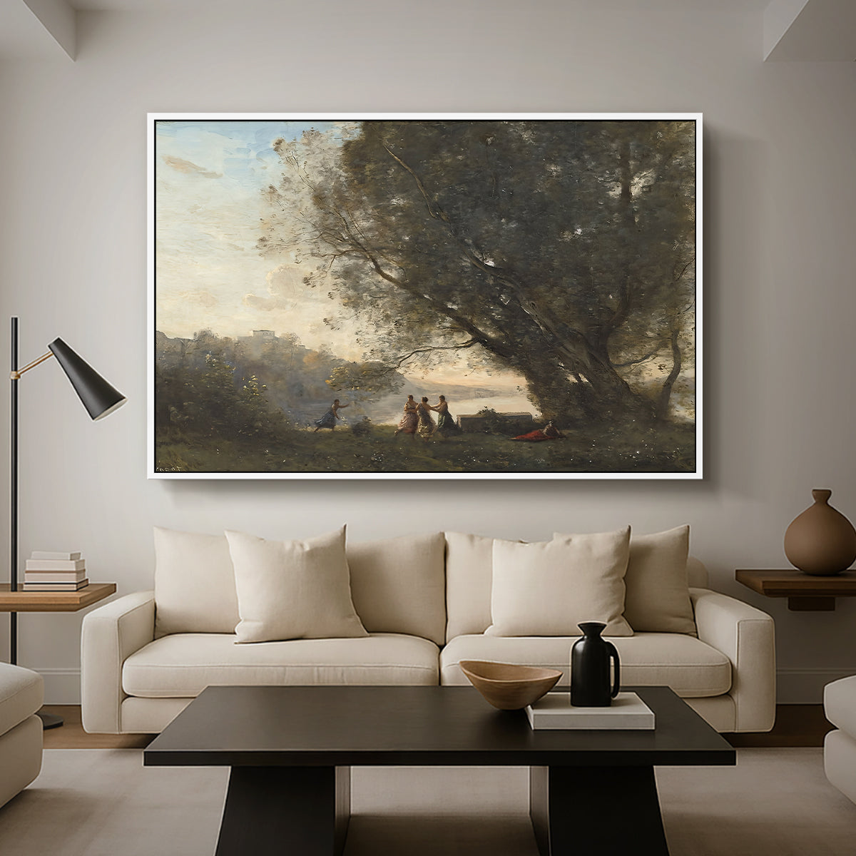 Dance Under the Trees at the Edge of the Lake, c. 1865-1870 - Floater Framed Canvas Print