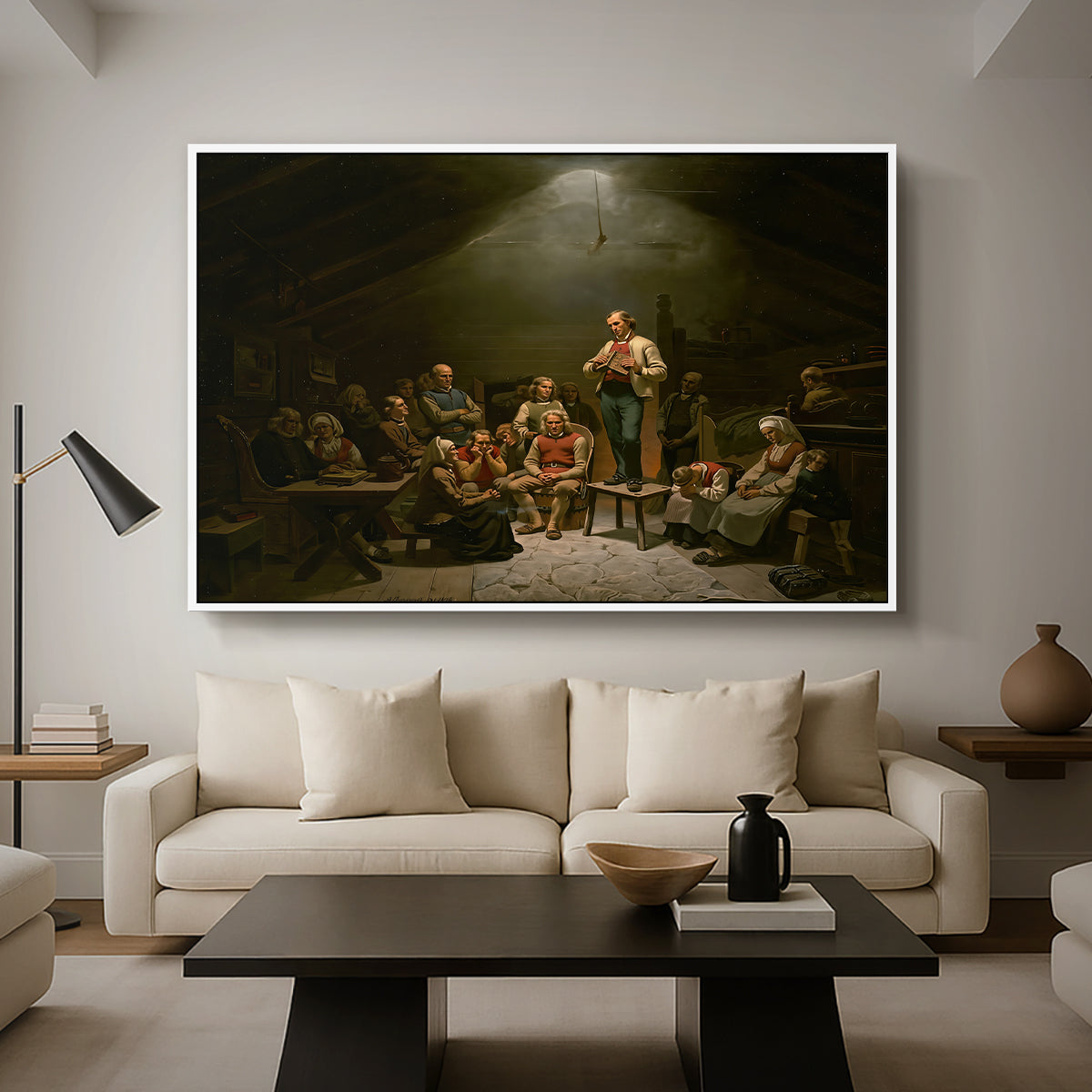 Low Church Devotion (Haugianerne), 1848 - Floater Framed Canvas Print