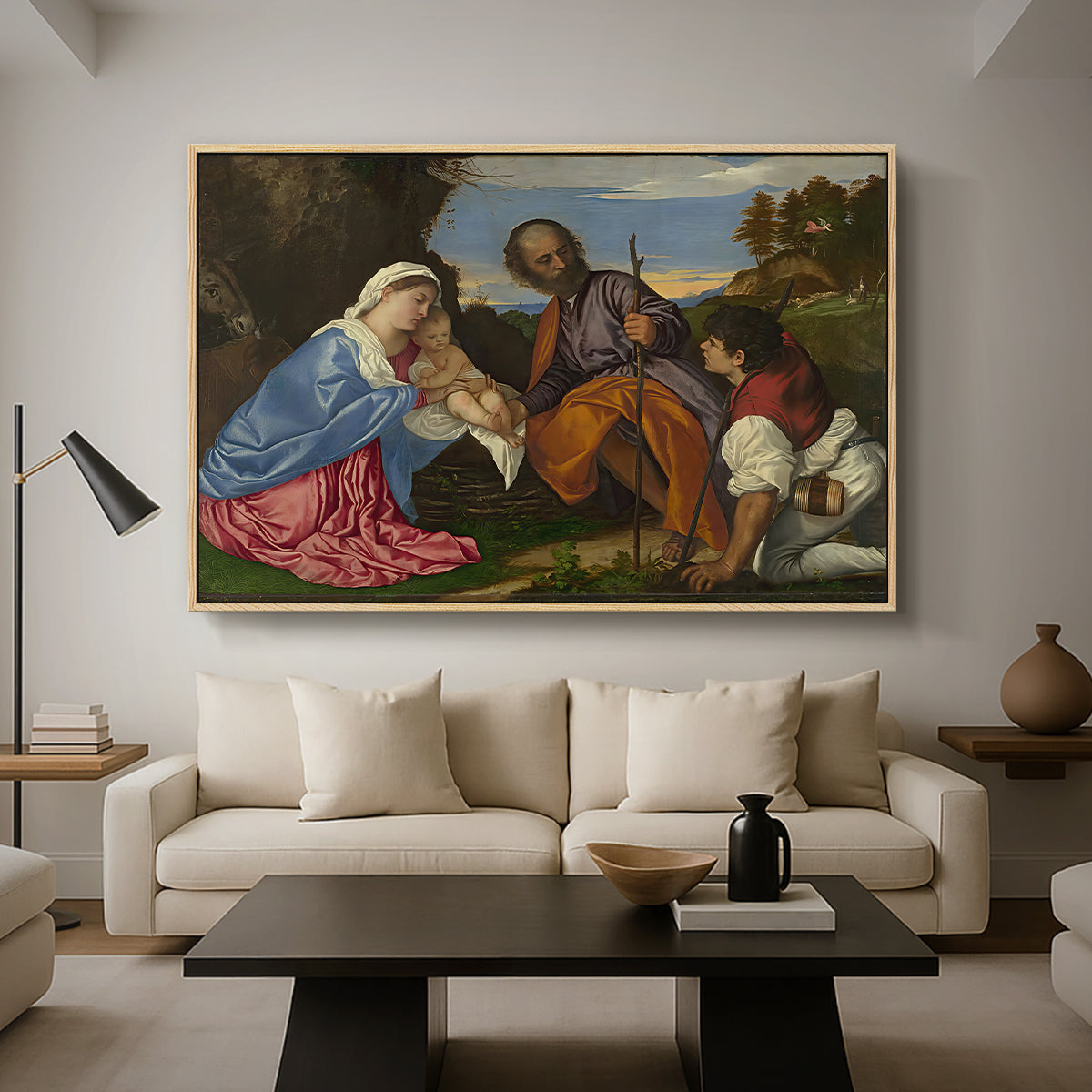 The Holy Family with a Shepherd, c. 1510 - Floater Framed Canvas Print