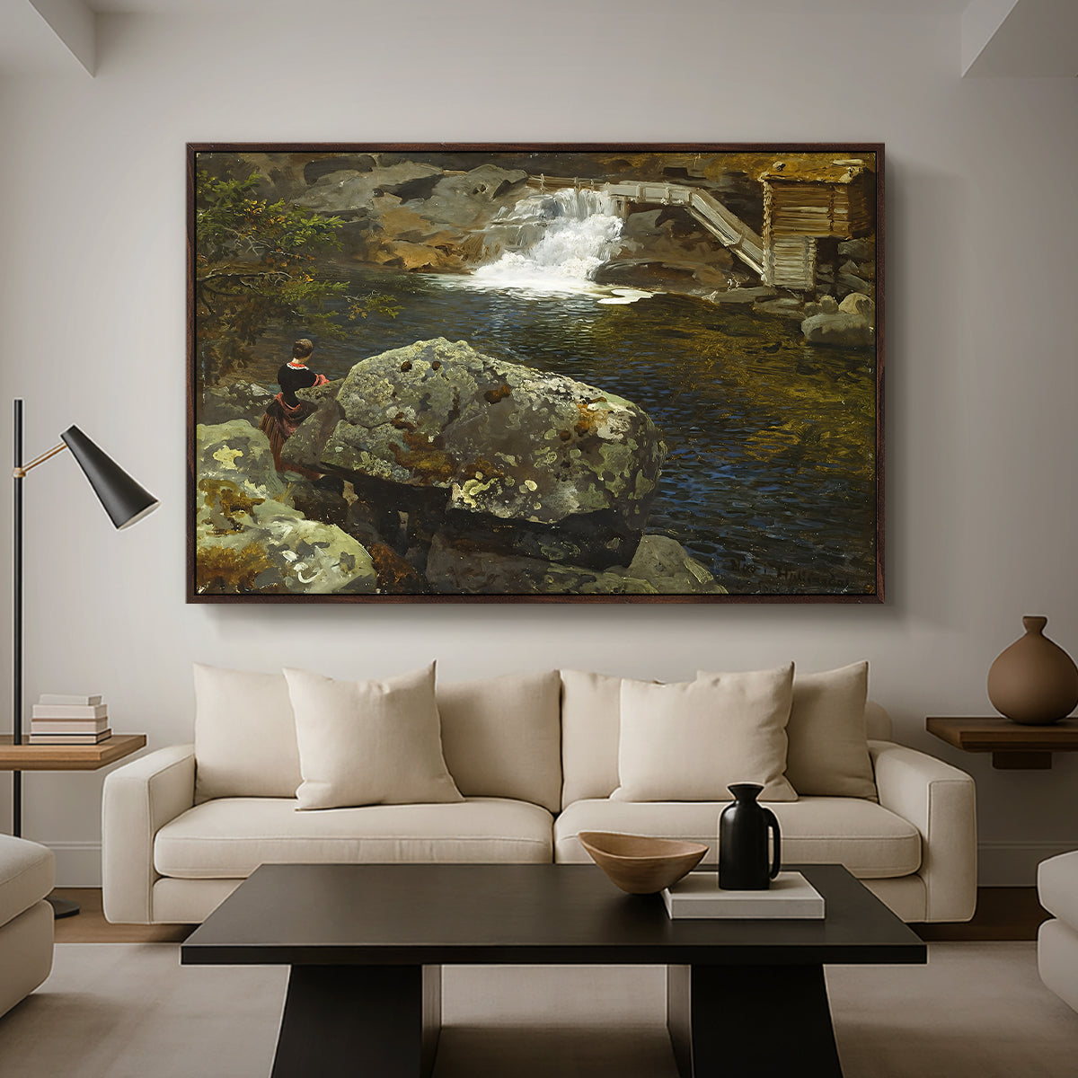 By the Mill Pond (En Mølledam), 1850 - Floater Framed Canvas Print