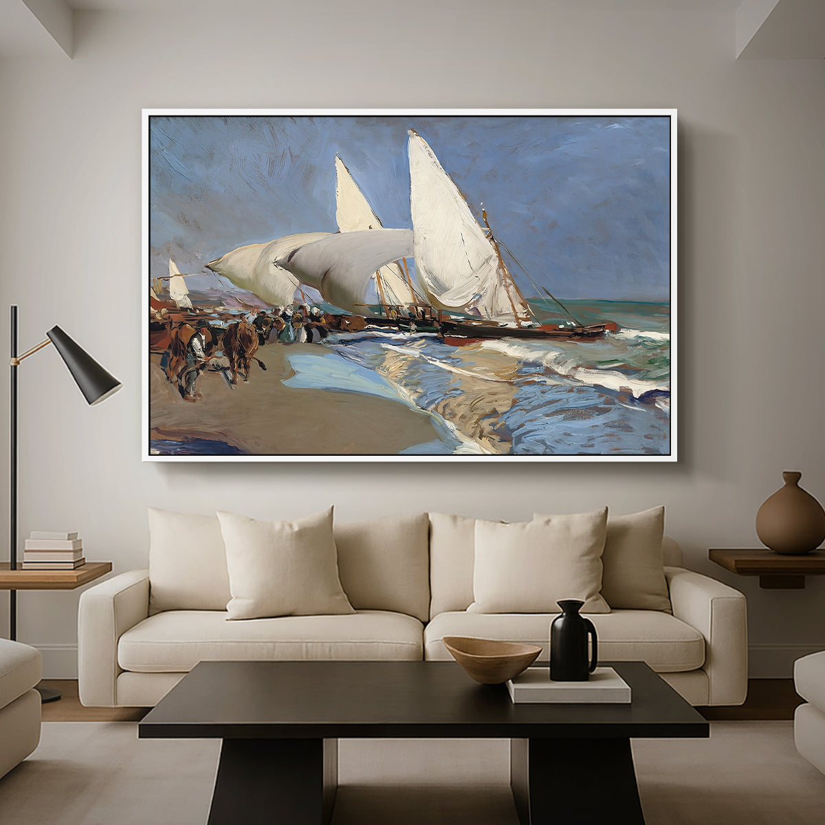 The Beach at Valencia, 1908 - Floater Framed Canvas Print