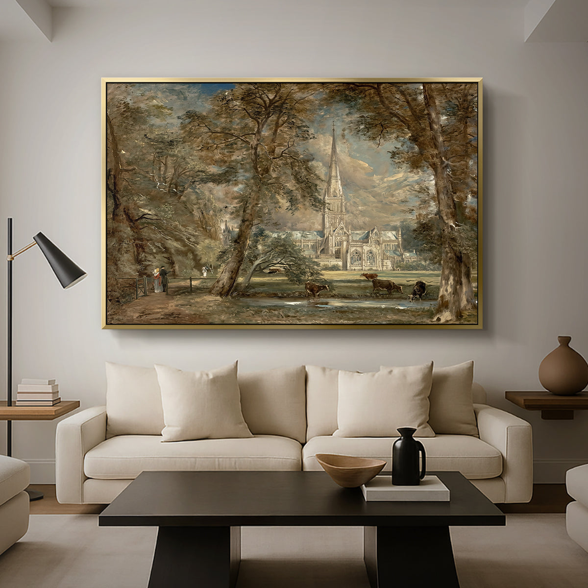 Salisbury Cathedral from the Bishop's Grounds, c. 1822-1823 - Floater Framed Canvas Print