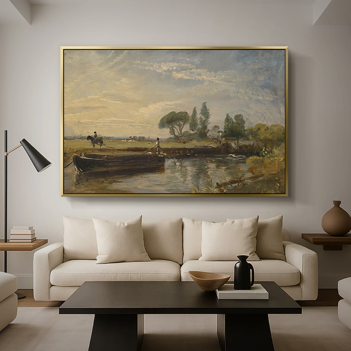 Barge below Flatford Lock, c. 1810 - Floater Framed Canvas Print