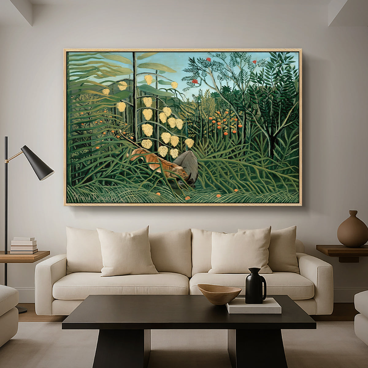 Fight Between a Tiger and a Buffalo, 1908 - Floater Framed Canvas Print