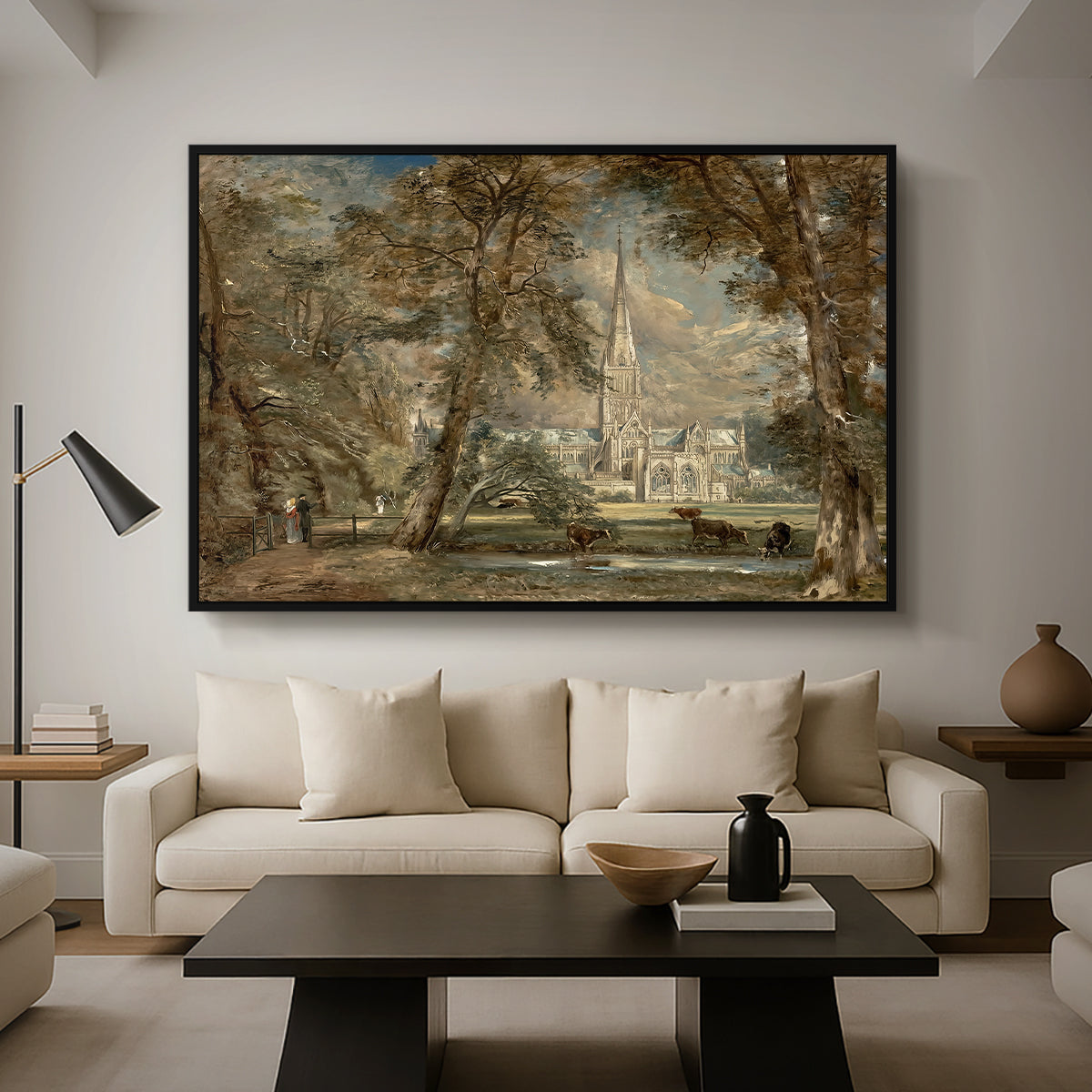 Salisbury Cathedral from the Bishop's Grounds, c. 1822-1823 - Floater Framed Canvas Print