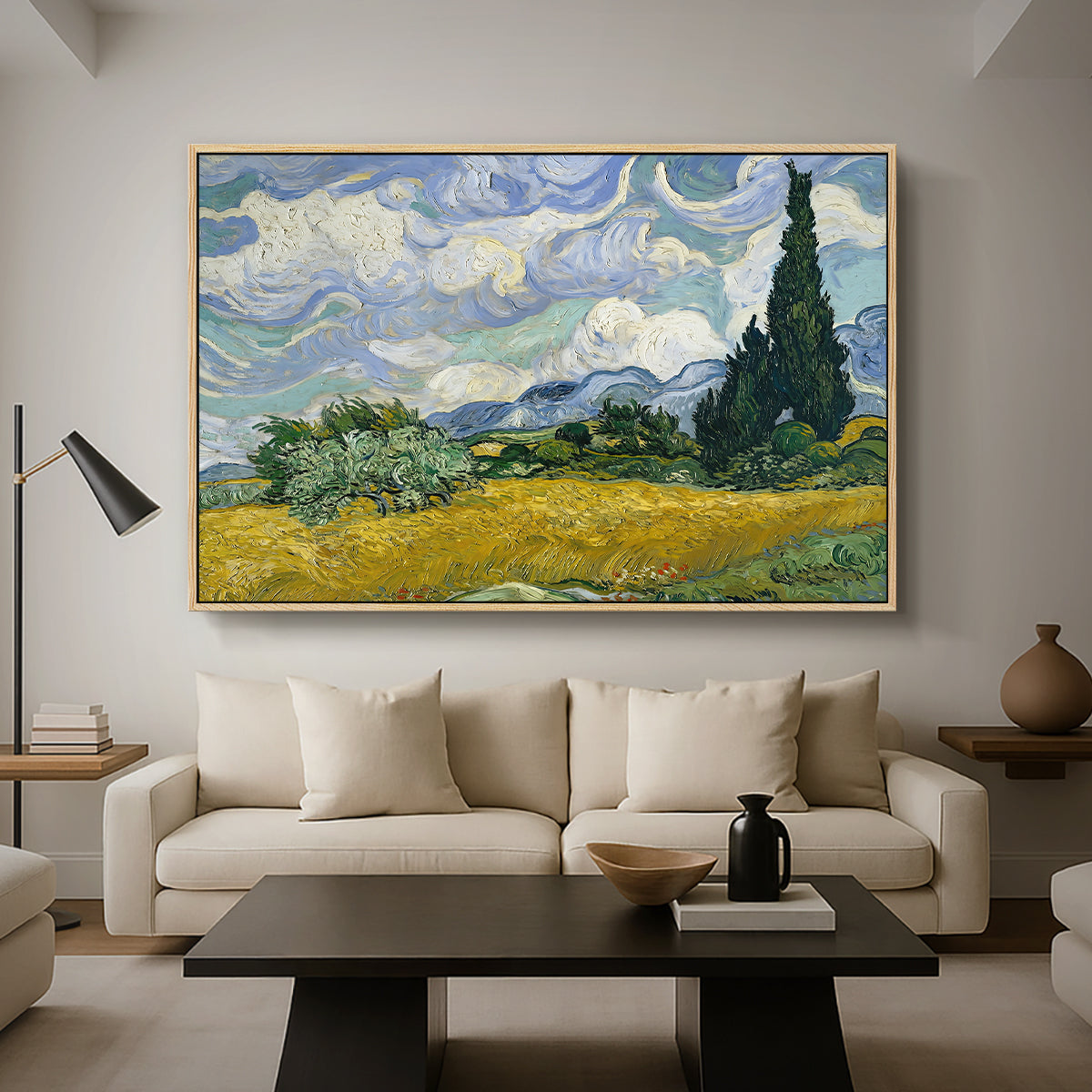 Wheat Field with Cypresses, 1889 - Floater Framed Canvas Print