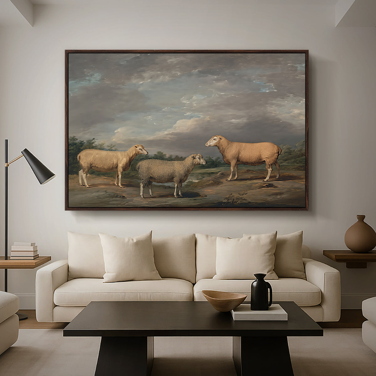 Ryelands Sheep, the King's Ram, the King's Ewe and Lord Somerville's Wether, c. 1801-1807 - Floater Framed Canvas Print