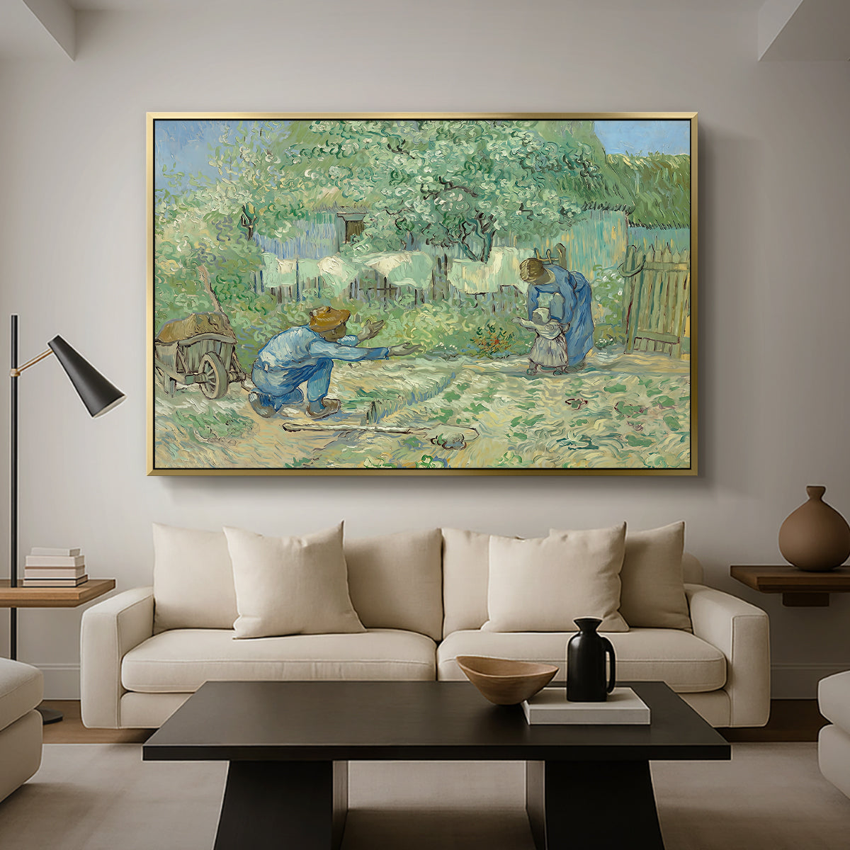 First Steps after Millet, 1890 - Floater Framed Canvas Print