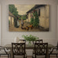 Canvas art print featuring figures gathered outside farmhouse greeting one another in village setting, showcased as a statement wall artwork