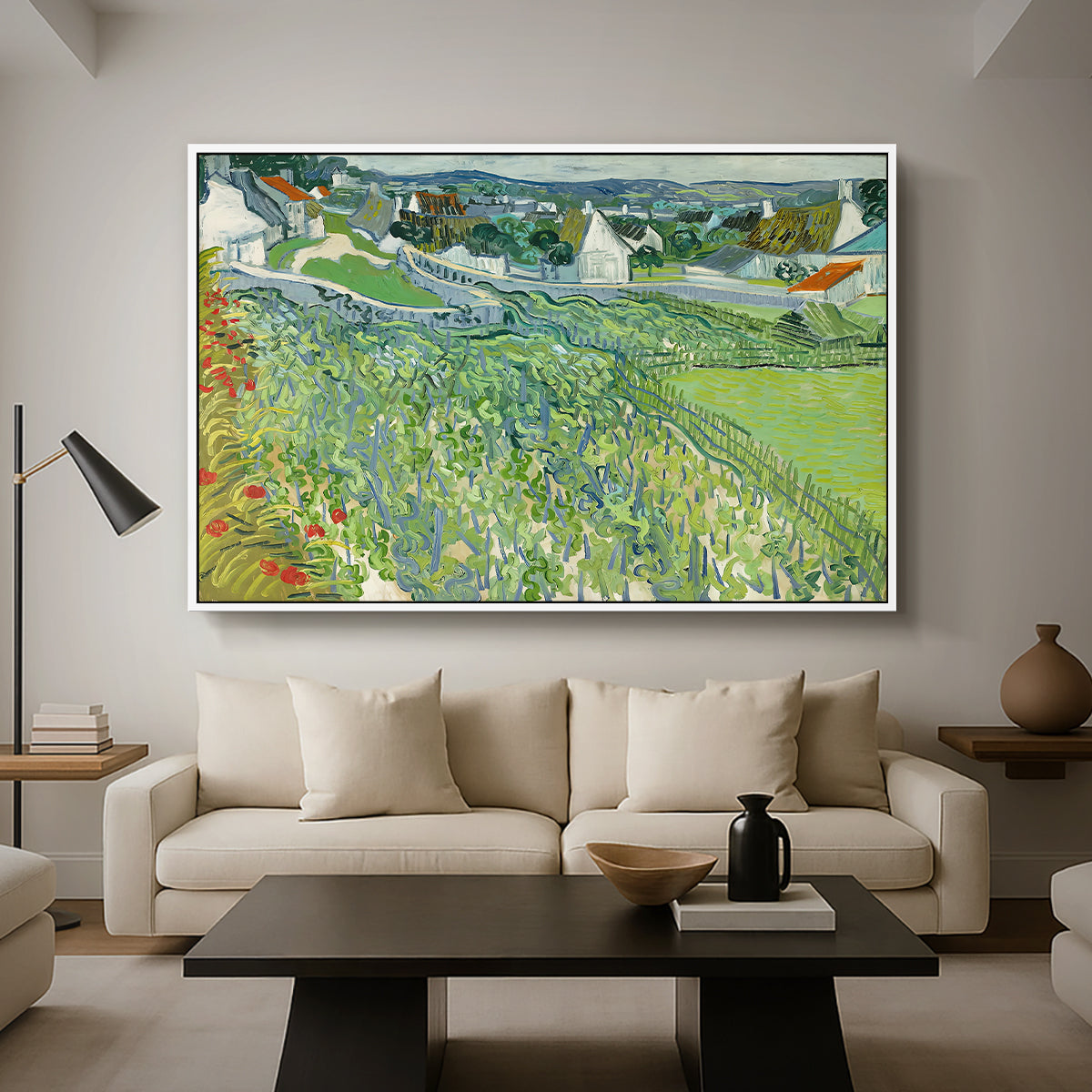 Vineyards at Auvers, 1890 - Floater Framed Canvas Print