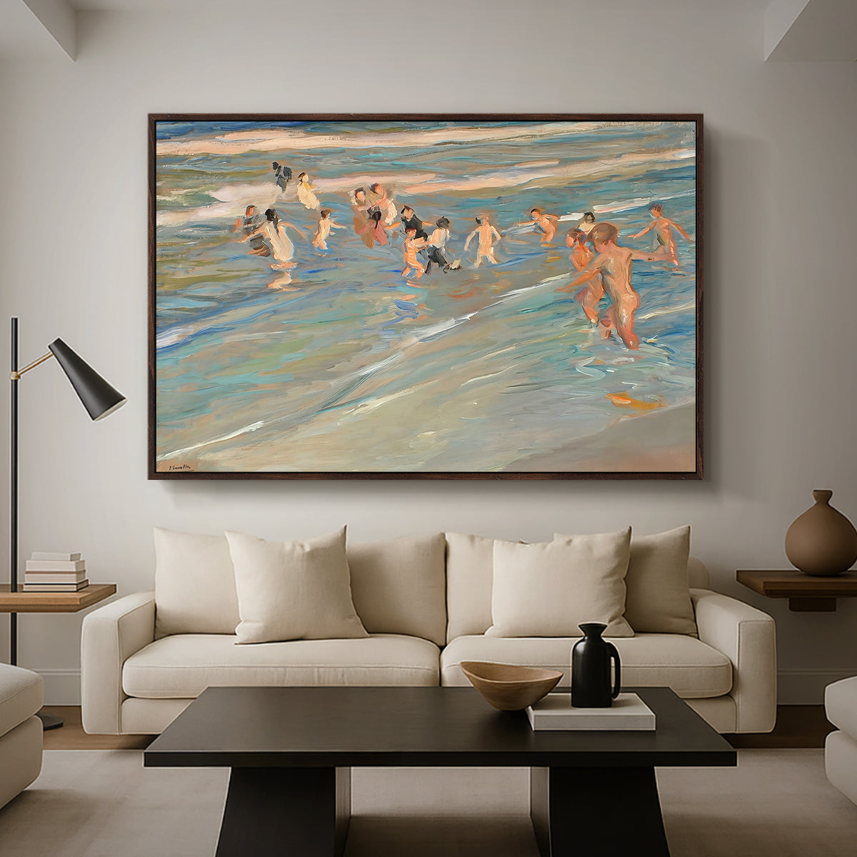 Children Playing on the Beach in Valencia, c. 1908 - Floater Framed Canvas Print